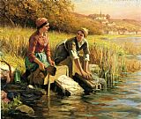 Daniel Ridgway Knight Women Washing Clothes by a Stream painting